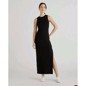 Quince Sz S Tencel Jersey Tank Maxi Dress Black Women Slit Minimalist Clean Girl